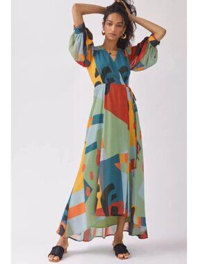 Anthropologie Hutch Abstract Wrap Maxi Dress Sz XS